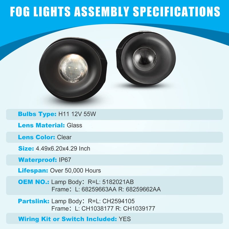 CPW Fog Lights Assembly Compatible with [2015 2016 2017 2018 2019 2020 Dodge Challenger] Replacement Fog Lights + Switch + Wiring Kit - Image 5